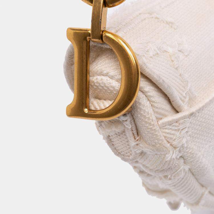 Pre Owned Dior White Mini Canvas Embroidered Camouflage Saddle Bag