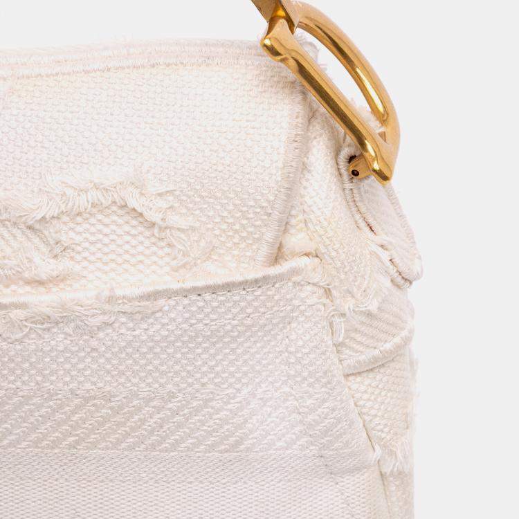 Pre Owned Dior White Mini Canvas Embroidered Camouflage Saddle Bag