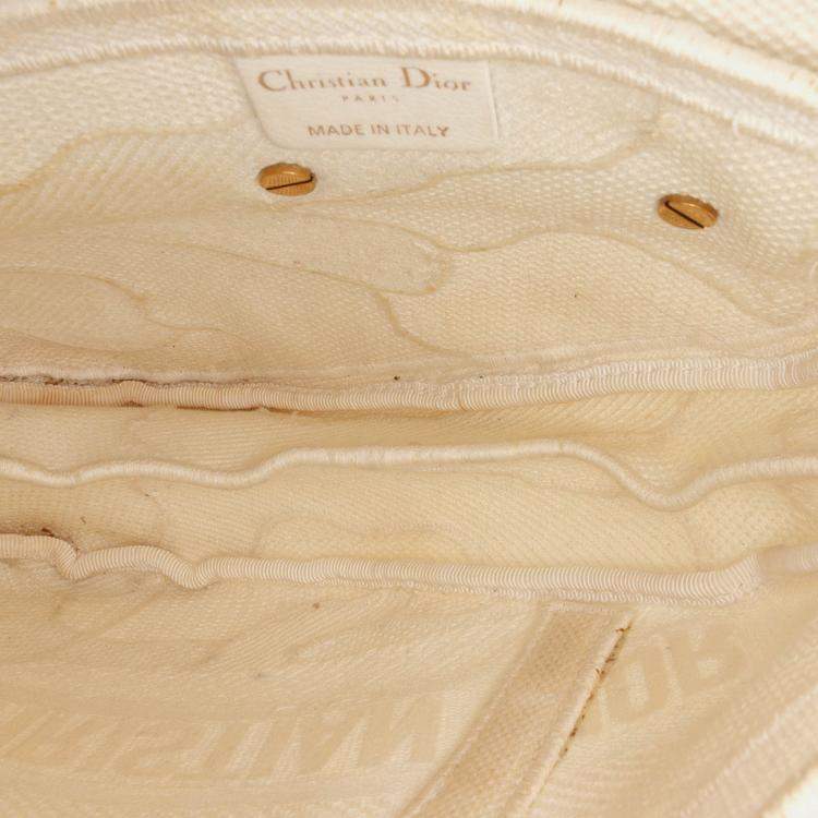 Pre Owned Dior White Mini Canvas Embroidered Camouflage Saddle Bag