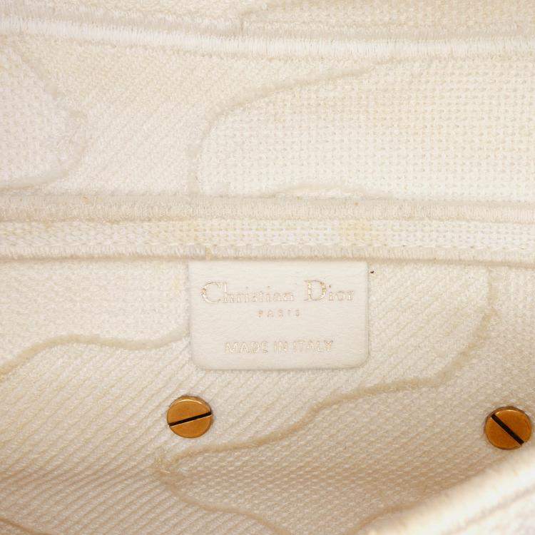 Pre Owned Dior White Mini Canvas Embroidered Camouflage Saddle Bag