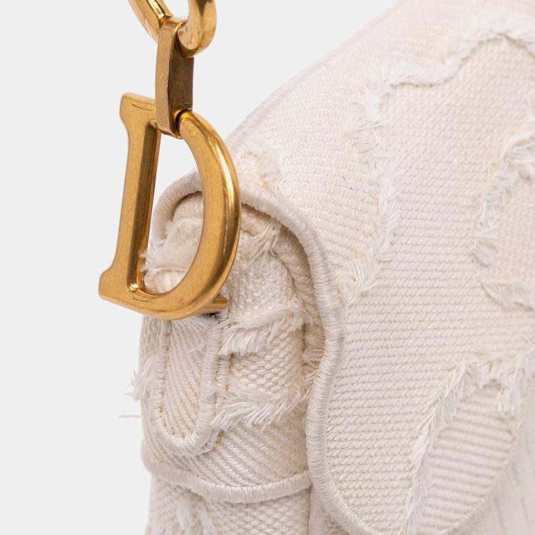 Pre Owned Dior White Mini Canvas Embroidered Camouflage Saddle Bag