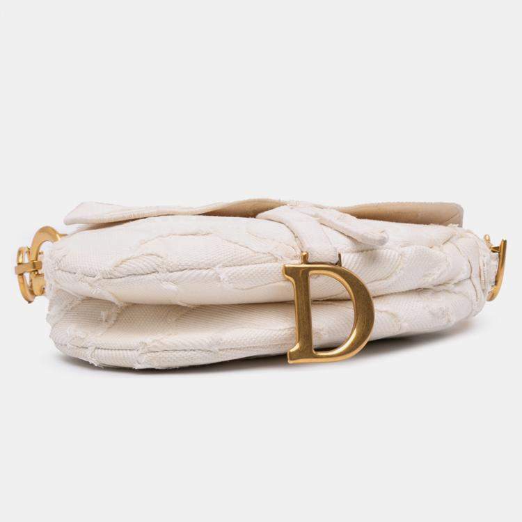 Pre Owned Dior White Mini Canvas Embroidered Camouflage Saddle Bag