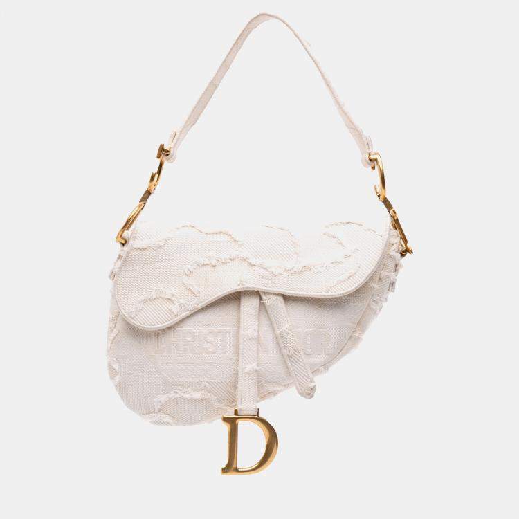 Pre Owned Dior White Mini Canvas Embroidered Camouflage Saddle Bag