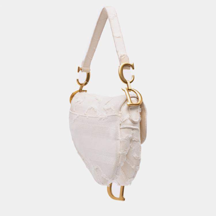 Pre Owned Dior White Mini Canvas Embroidered Camouflage Saddle Bag
