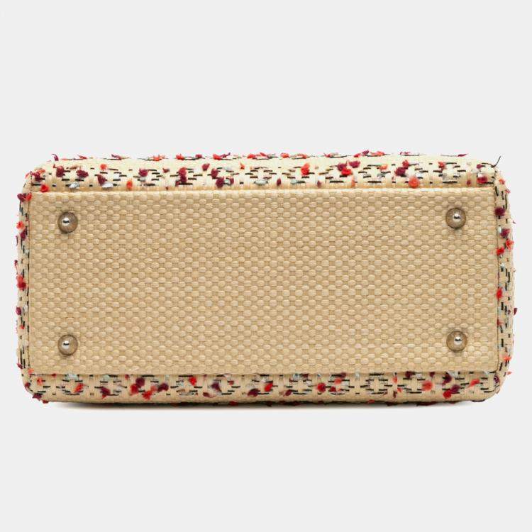 Pre Owned Dior Beige/Pink Medium Woven Raffia Lady Dior