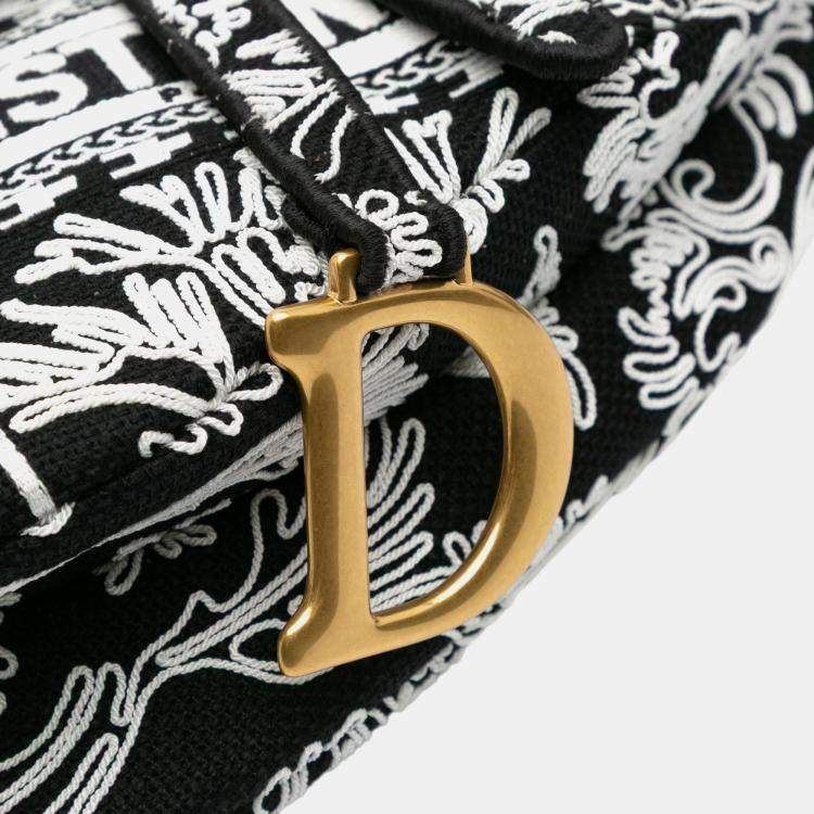 Pre Owned Dior Black Canvas Embroidered Ornamental Cornely Saddle Bag