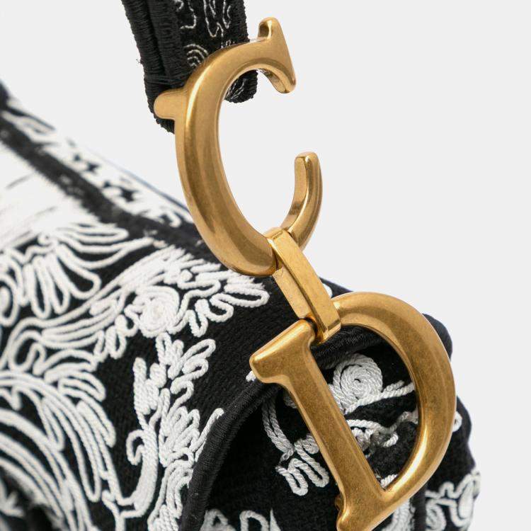 Pre Owned Dior Black Canvas Embroidered Ornamental Cornely Saddle Bag