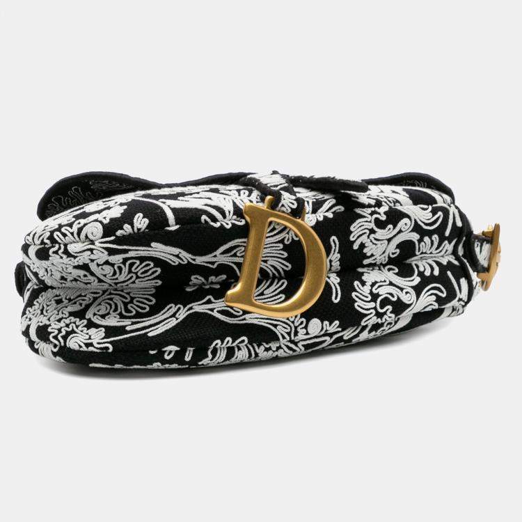 Pre Owned Dior Black Canvas Embroidered Ornamental Cornely Saddle Bag