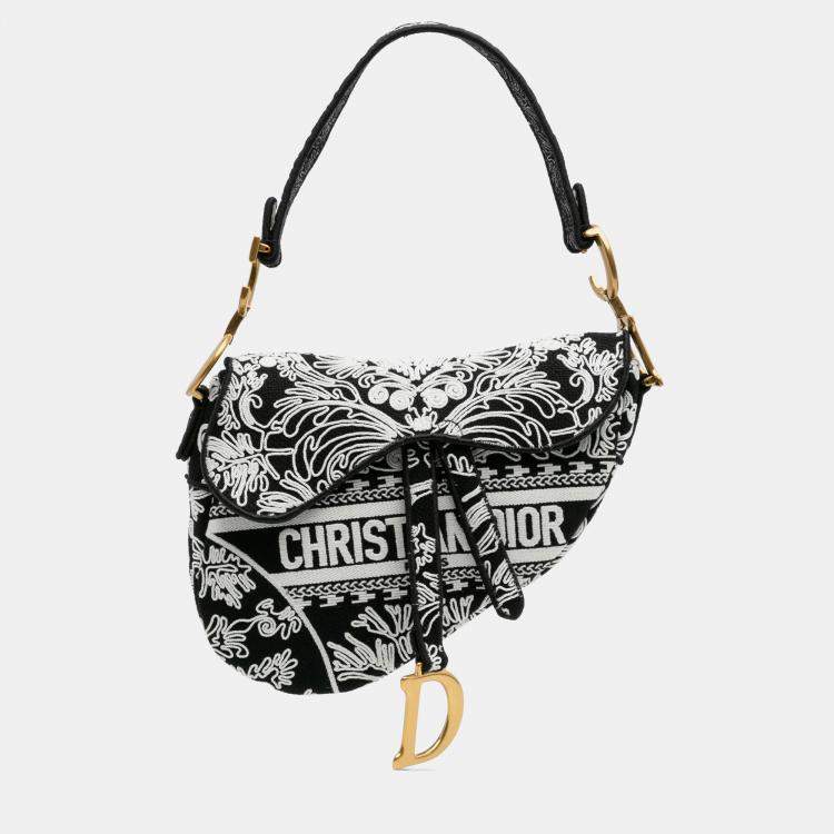 Pre Owned Dior Black Canvas Embroidered Ornamental Cornely Saddle Bag