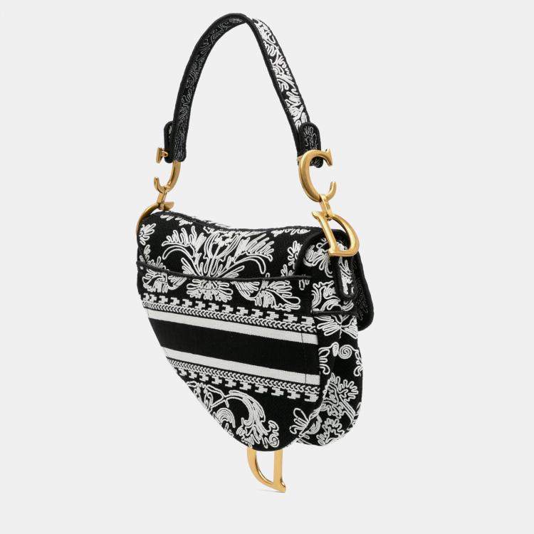 Pre Owned Dior Black Canvas Embroidered Ornamental Cornely Saddle Bag