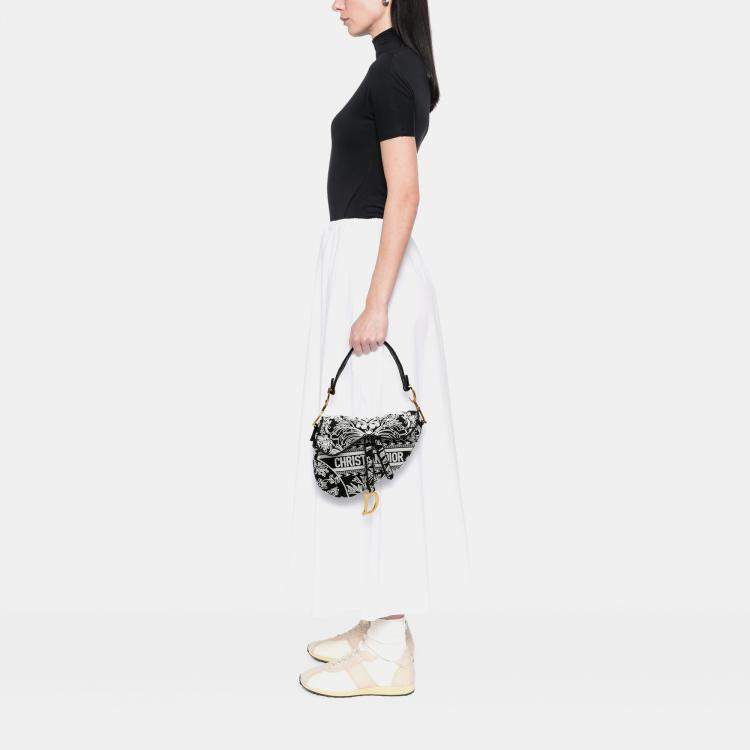 Pre Owned Dior Black Canvas Embroidered Ornamental Cornely Saddle Bag