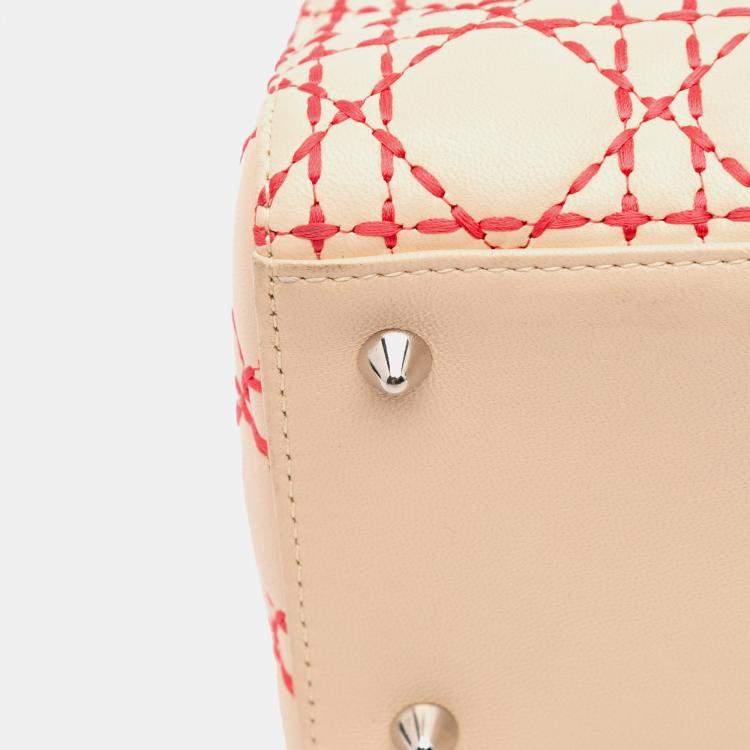 Pre Owned Dior Beige/Orange Medium Lambskin Cannage Stitched Lady Dior