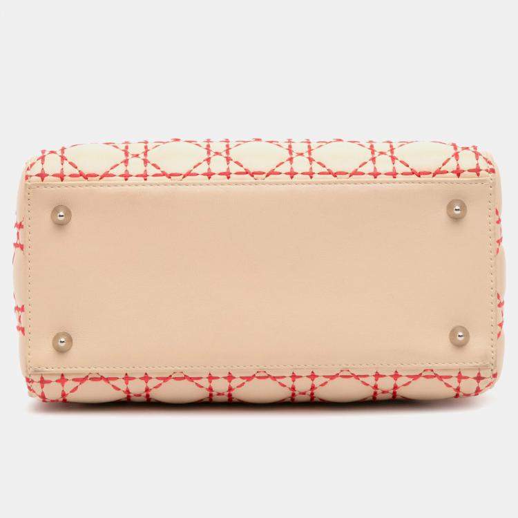 Pre Owned Dior Beige/Orange Medium Lambskin Cannage Stitched Lady Dior