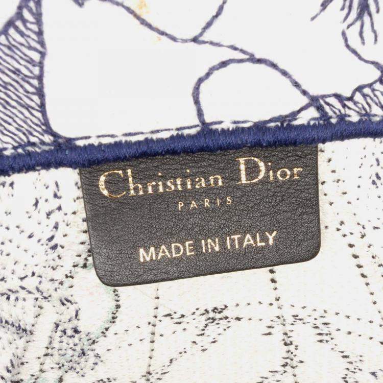 Pre Owned Dior Navy Blue/White Large Canvas Embroidered Around The World Book Tote
