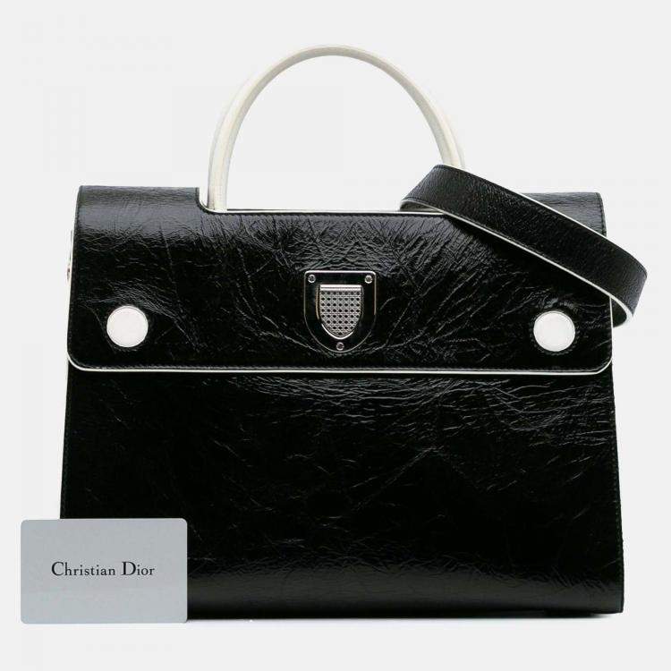 Pre Owned Dior Black Medium Crinkled Calfskin Diorever Satchel