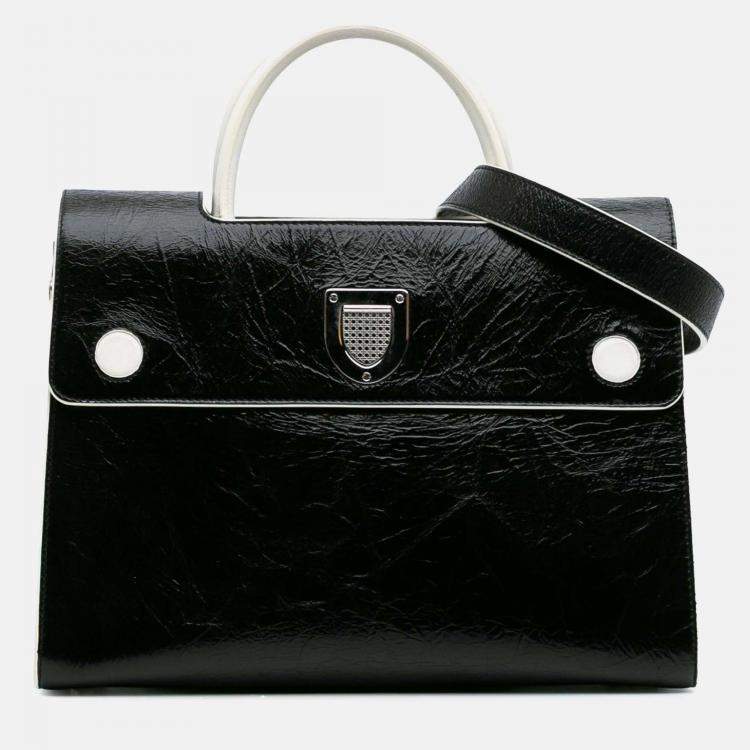 Pre Owned Dior Black Medium Crinkled Calfskin Diorever Satchel