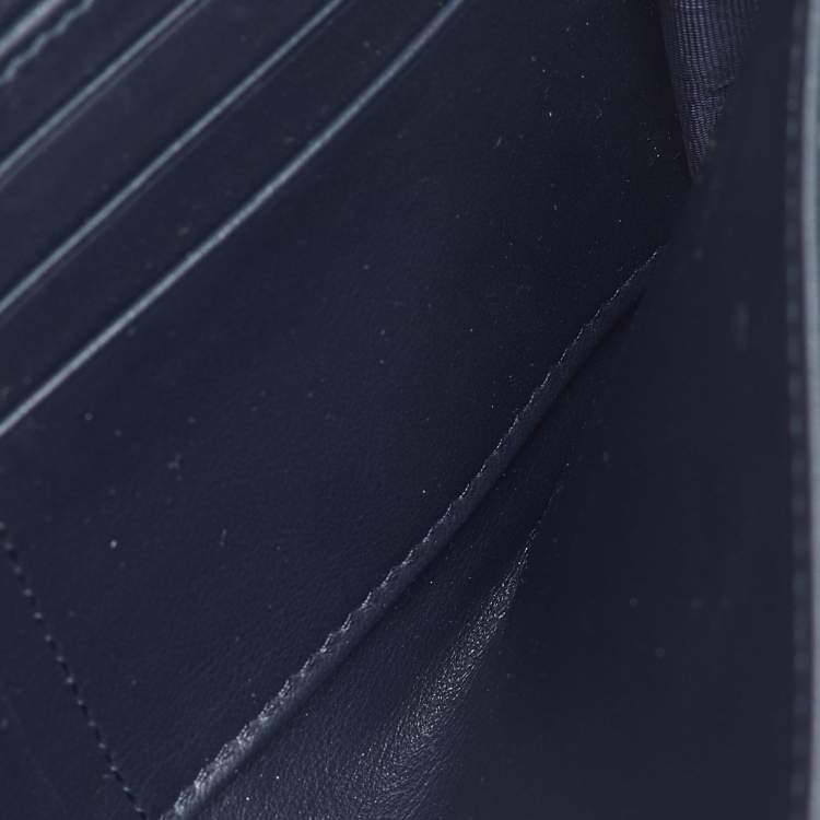 Pre Owned Dior Navy Blue Oblique Canvas and Leather Saddle Wallet On Chain