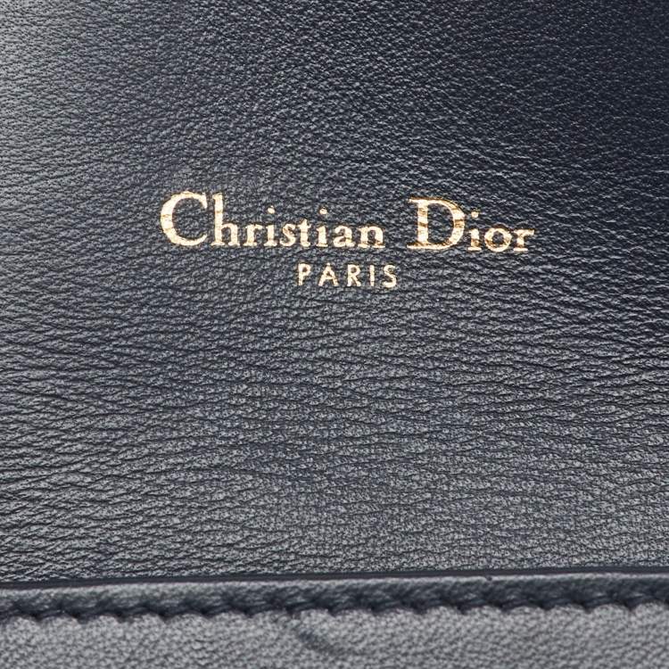 Pre Owned Dior Navy Blue Oblique Canvas and Leather Saddle Wallet On Chain