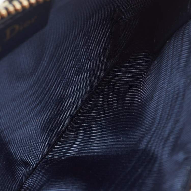 Pre Owned Dior Navy Blue Oblique Canvas and Leather Saddle Wallet On Chain