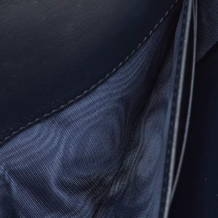 Pre Owned Dior Navy Blue Oblique Canvas and Leather Saddle Wallet On Chain