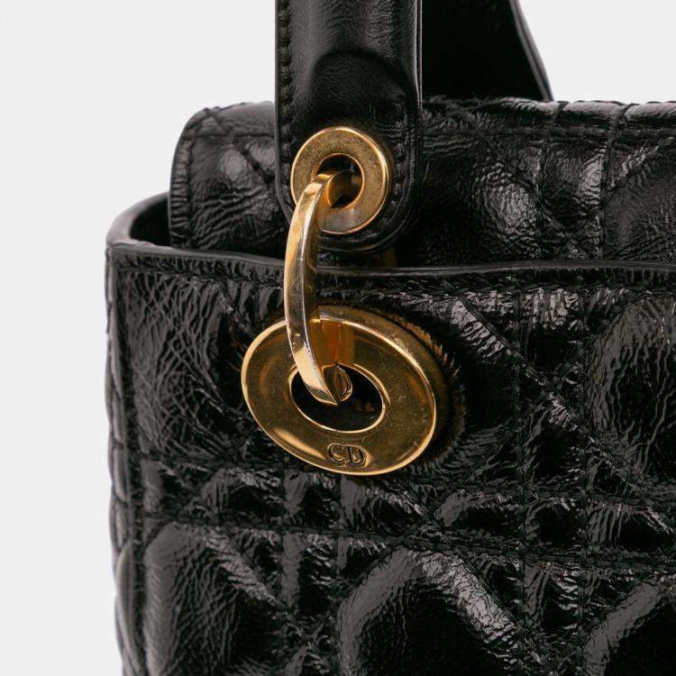 Pre Owned Dior Black Small Crinkled Patent Cannage My ABCDior Lady Dior