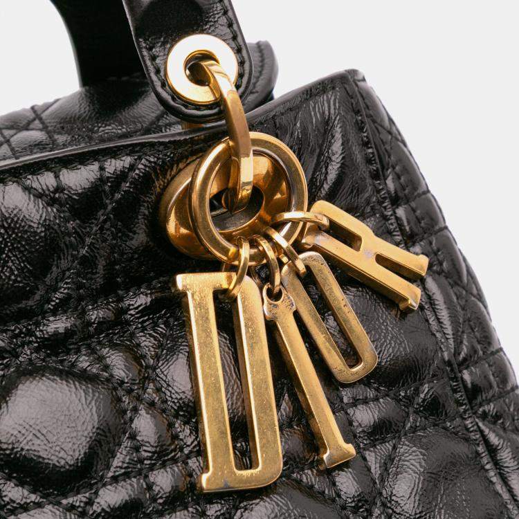Pre Owned Dior Black Small Crinkled Patent Cannage My ABCDior Lady Dior