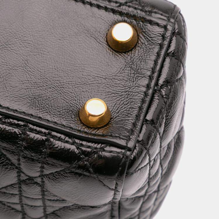Pre Owned Dior Black Small Crinkled Patent Cannage My ABCDior Lady Dior