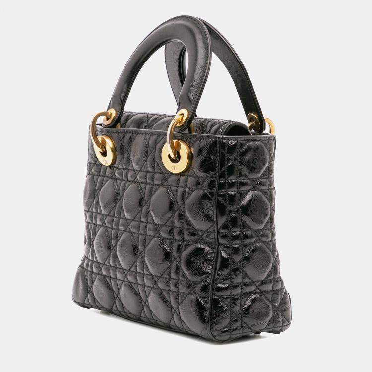 Pre Owned Dior Black Small Crinkled Patent Cannage My ABCDior Lady Dior
