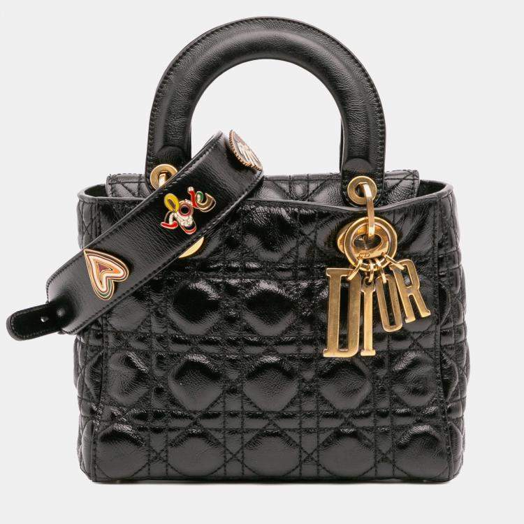 Pre Owned Dior Black Small Crinkled Patent Cannage My ABCDior Lady Dior