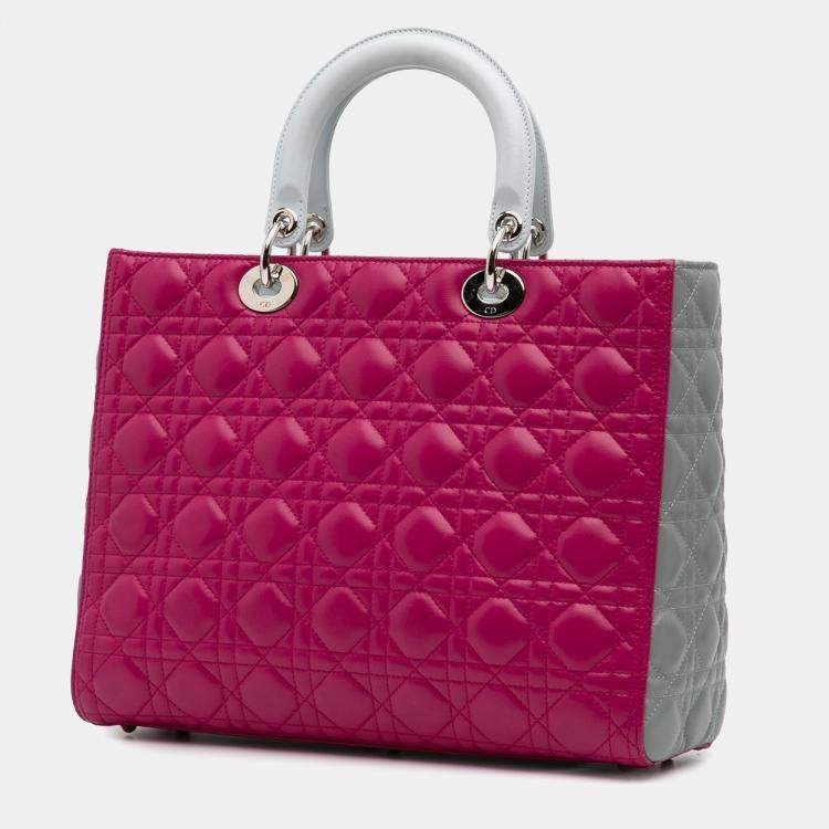 Pre Owned Dior Pink Large Bicolor Lambskin Cannage Lady Dior