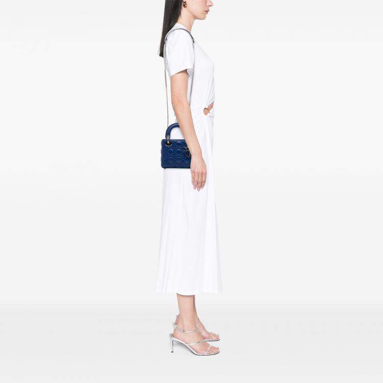 Pre Owned Dior Mini Lambskin Blue Cannage Lady Dior