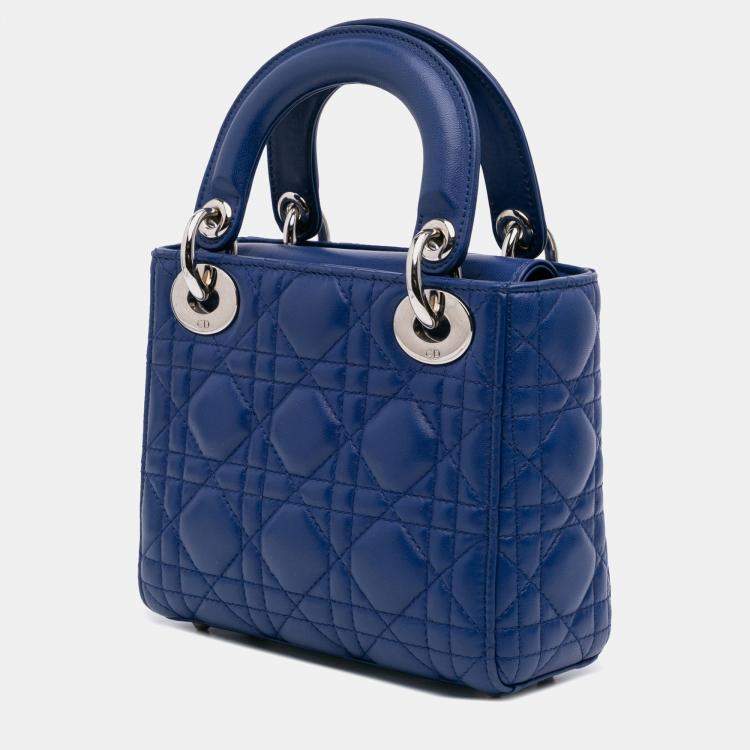 Pre Owned Dior Mini Lambskin Blue Cannage Lady Dior