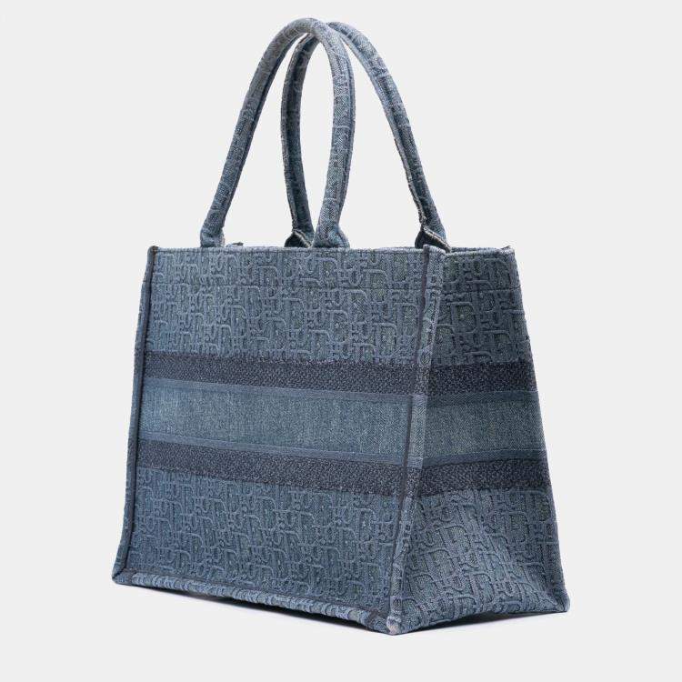 Pre Owned Dior Blue Medium Oblique Denim Book Tote