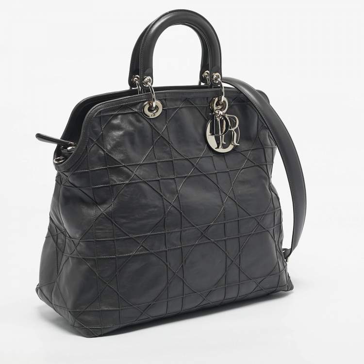 Pre Owned Dior Grey Cannage Leather Granville Tote