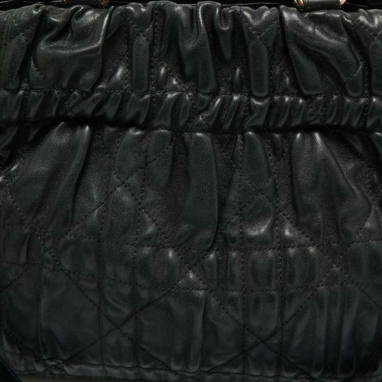 Pre Owned Dior Black Quilted Cannage Leather Delices Gaufre Tote