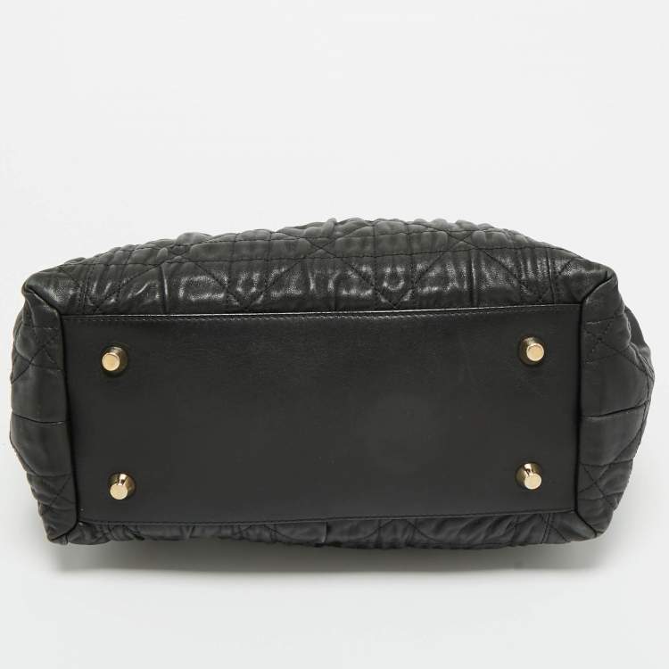 Pre Owned Dior Black Quilted Cannage Leather Delices Gaufre Tote