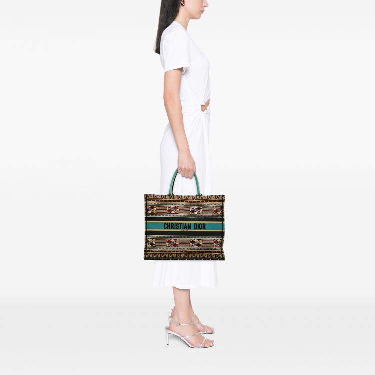 Pre Owned Dior Blue Large Embroidered Canvas Book Tote