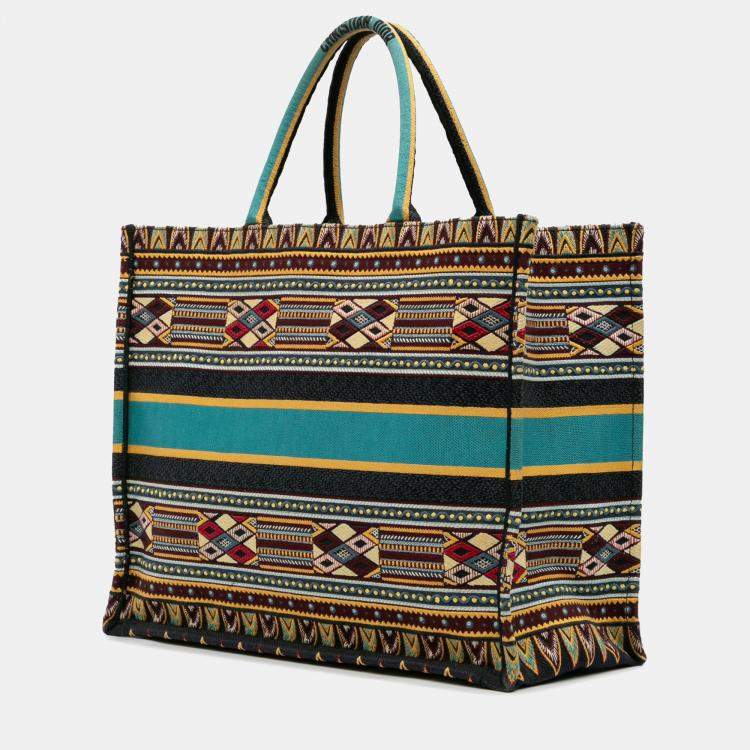 Pre Owned Dior Blue Large Embroidered Canvas Book Tote