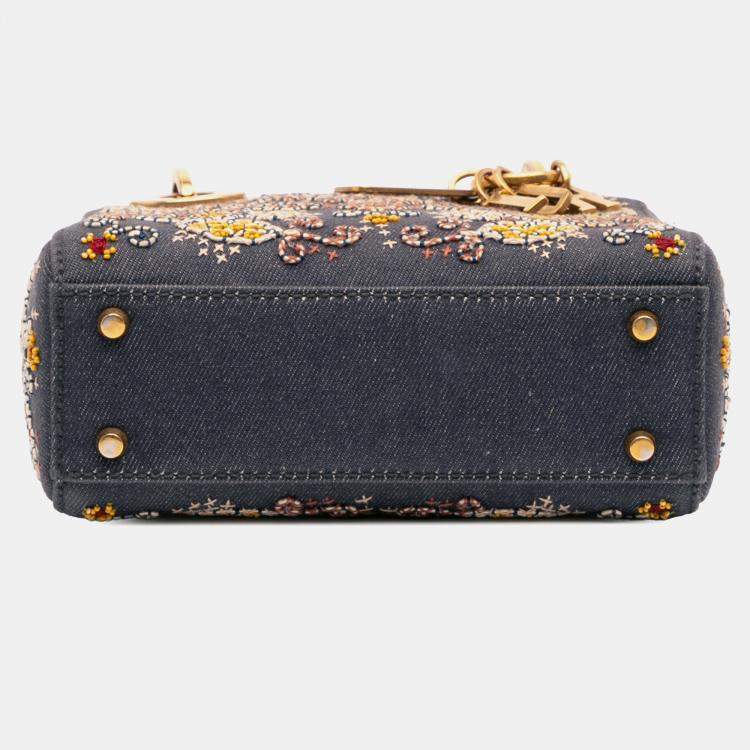 Pre Owned Dior Blue Mini Denim Embroidered Lady Dior