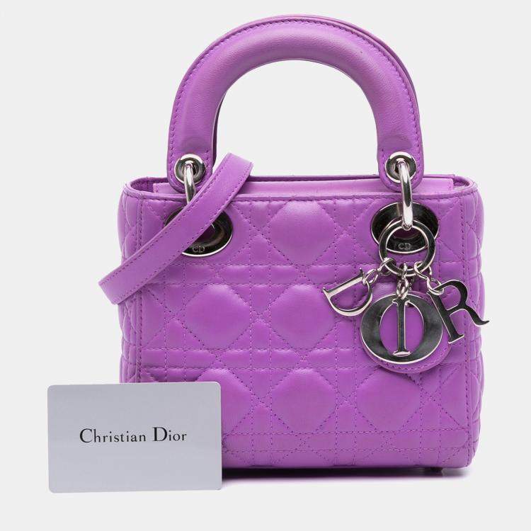 Pre Owned Dior Purple Mini Lambskin Cannage Lady Dior