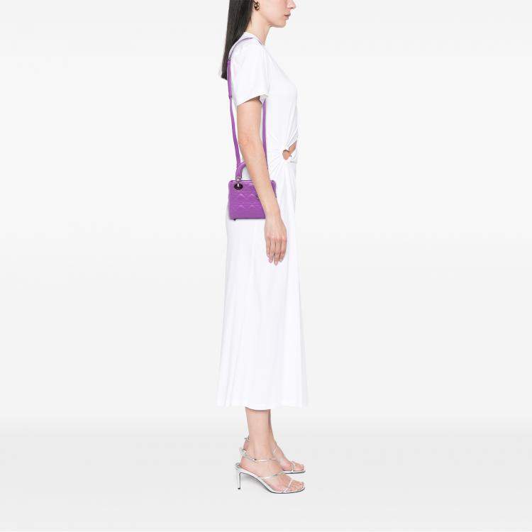 Pre Owned Dior Purple Mini Lambskin Cannage Lady Dior