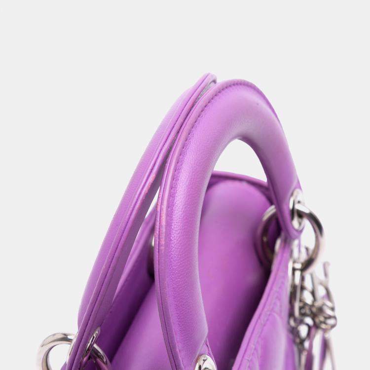 Pre Owned Dior Purple Mini Lambskin Cannage Lady Dior