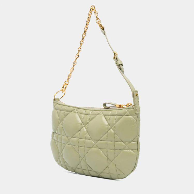 Pre Owned Dior Caro Mini Green Calfskin Macrocannage Leather Shoulder Bag