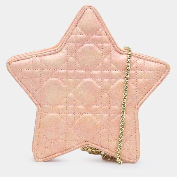 Pre Owned Dior Kids Star Pink Cannage Lambskin Crossbody Bag