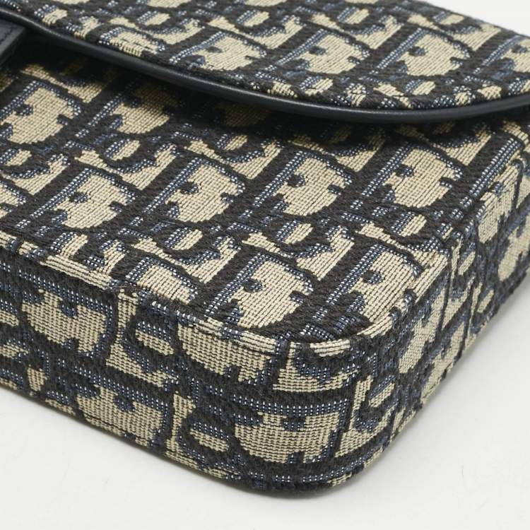 Pre Owned Dior Navy Blue/Beige Oblique Canvas Medium Saddle Chain Pouch