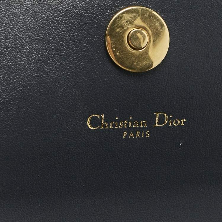 Pre Owned Dior Navy Blue/Beige Oblique Canvas Medium Saddle Chain Pouch