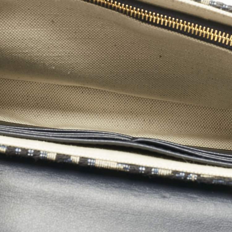 Pre Owned Dior Navy Blue/Beige Oblique Canvas Medium Saddle Chain Pouch