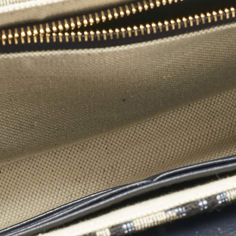 Pre Owned Dior Navy Blue/Beige Oblique Canvas Medium Saddle Chain Pouch