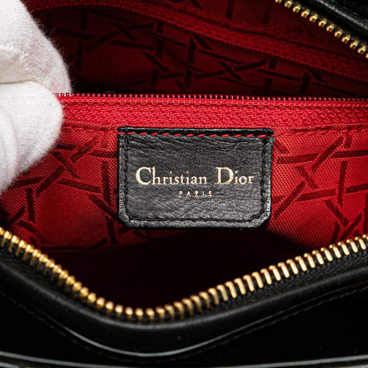 Pre Owned Dior Black Medium Patent Cannage Lady Dior