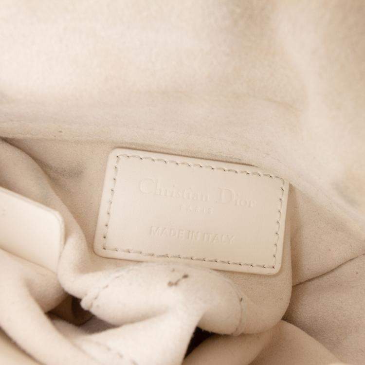 Pre Owned Dior White Micro Ultra Matte Calfskin Cannage Diamond Motif Lady Dior